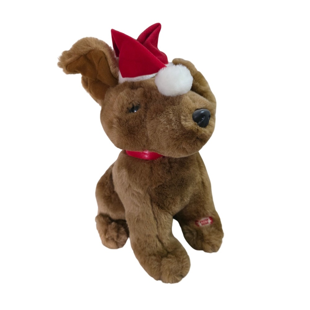 Animated Christmas Dog with Santa Hat and Red Collar Press to Play needs battery